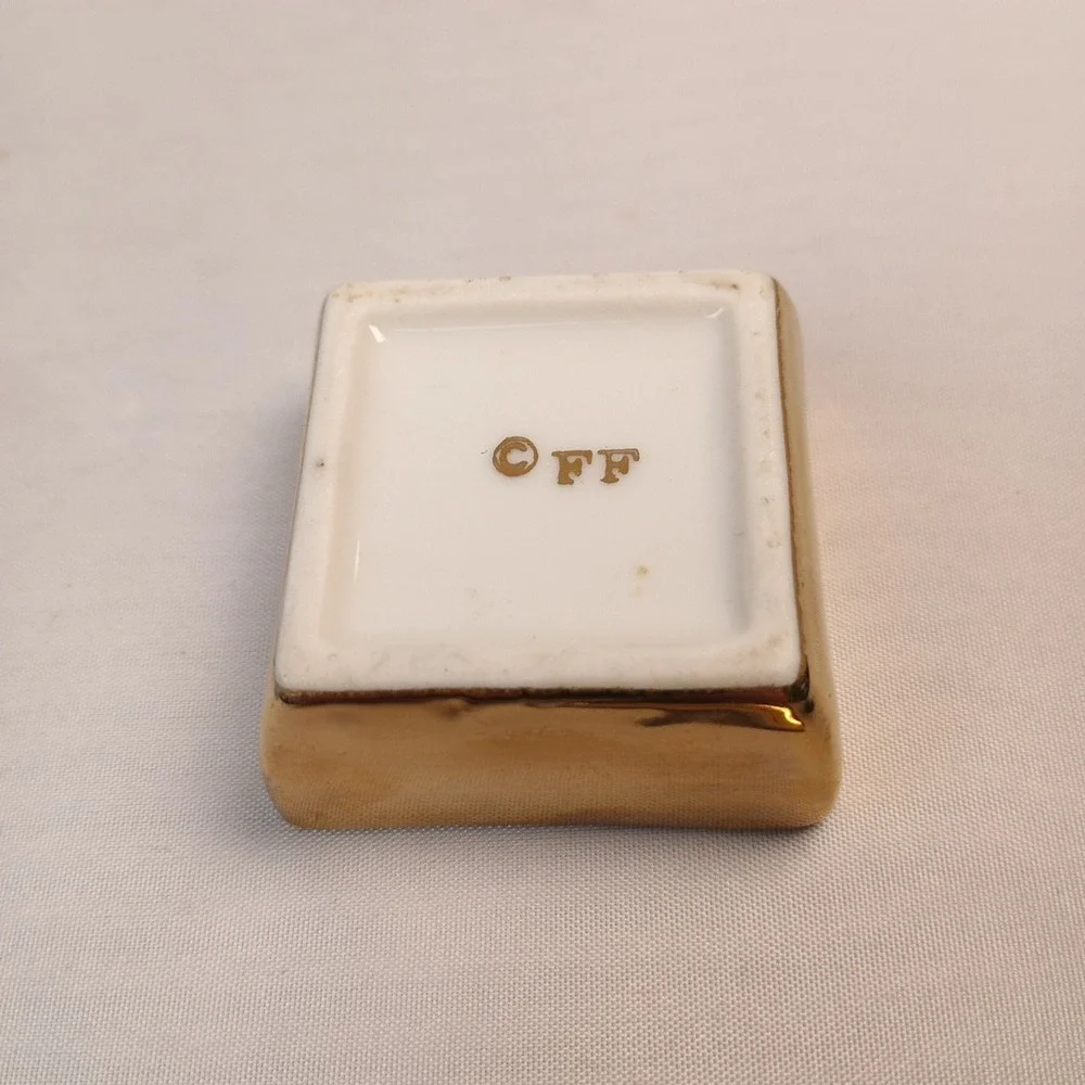 Fitz And Floyd Vintage Miniature Trinket Box, Gold Color Fine Porcelain